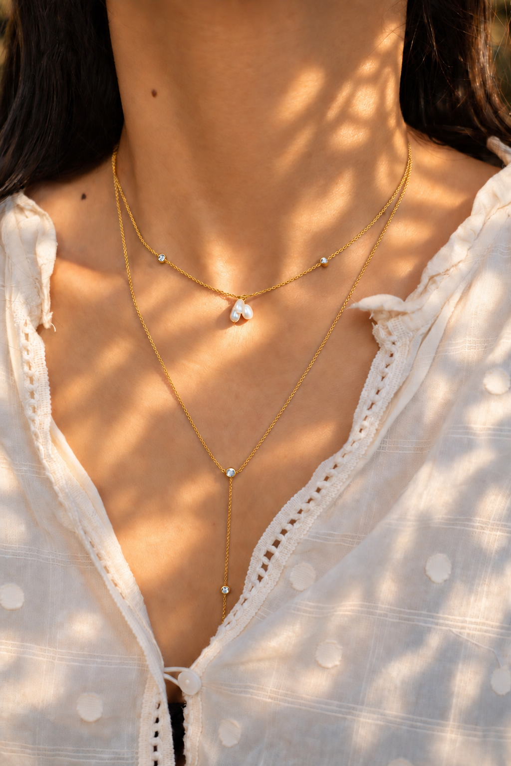 Petite Pearl and Diamond Lariat Necklace