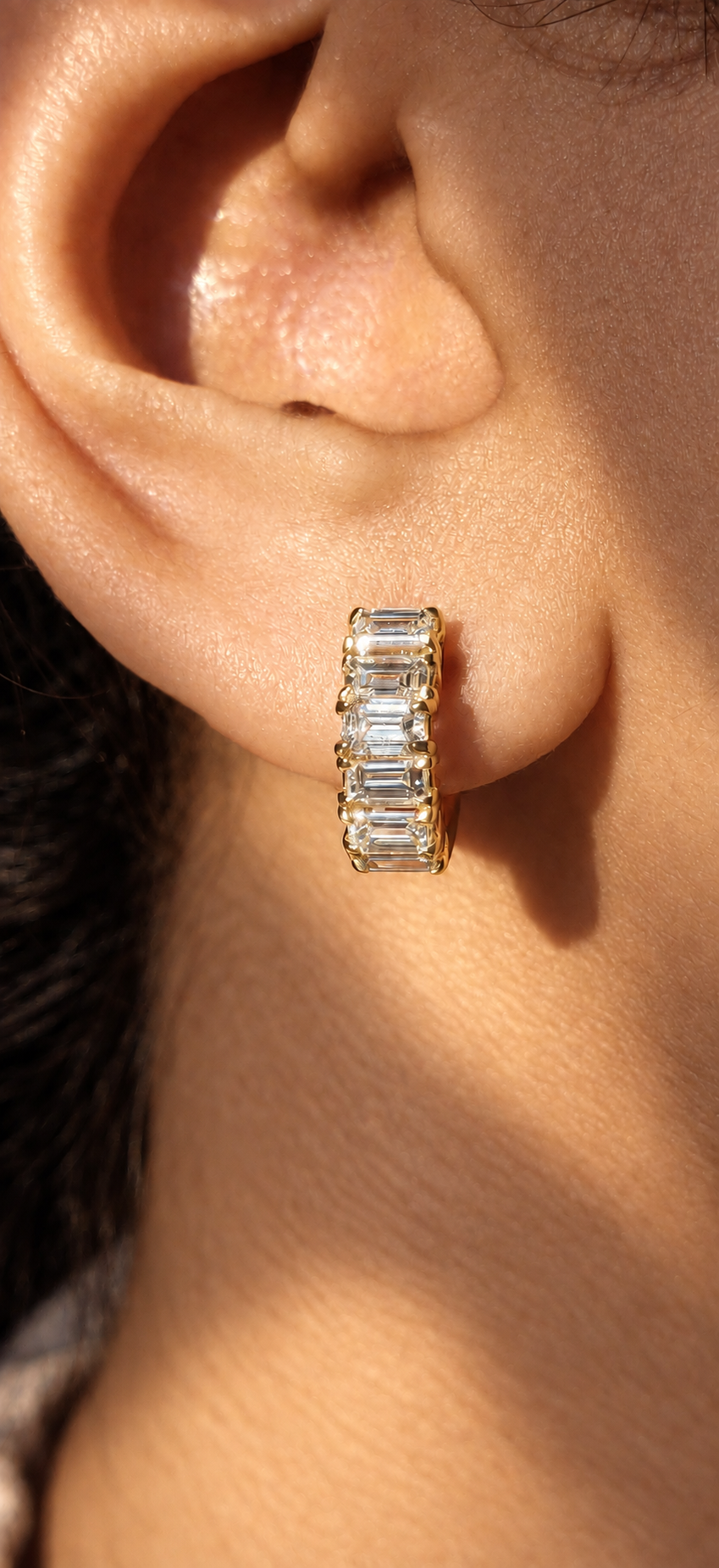 Emerald Baguette Cut Diamond Huggie Hoops
