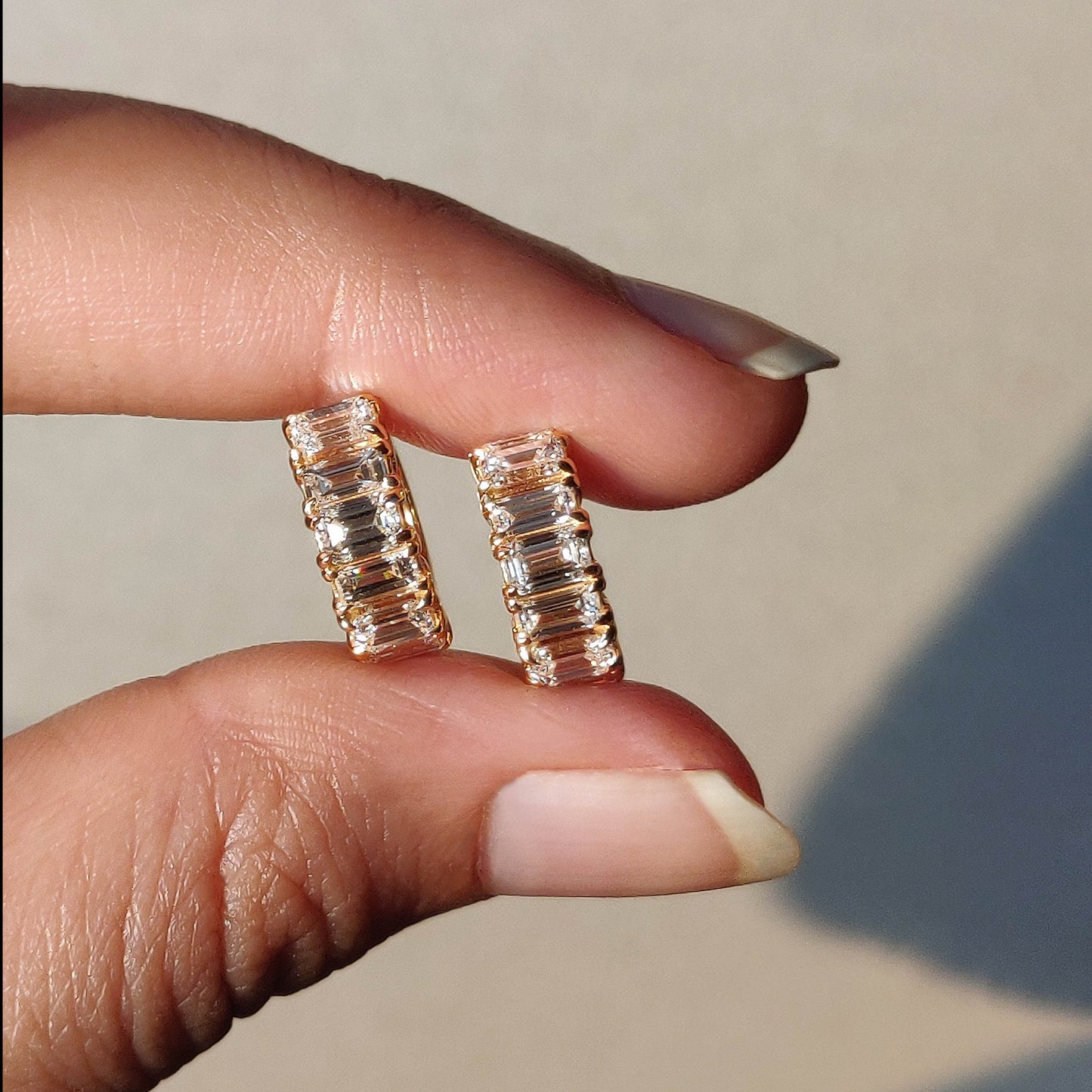 Emerald Baguette Cut Diamond Huggie Hoops