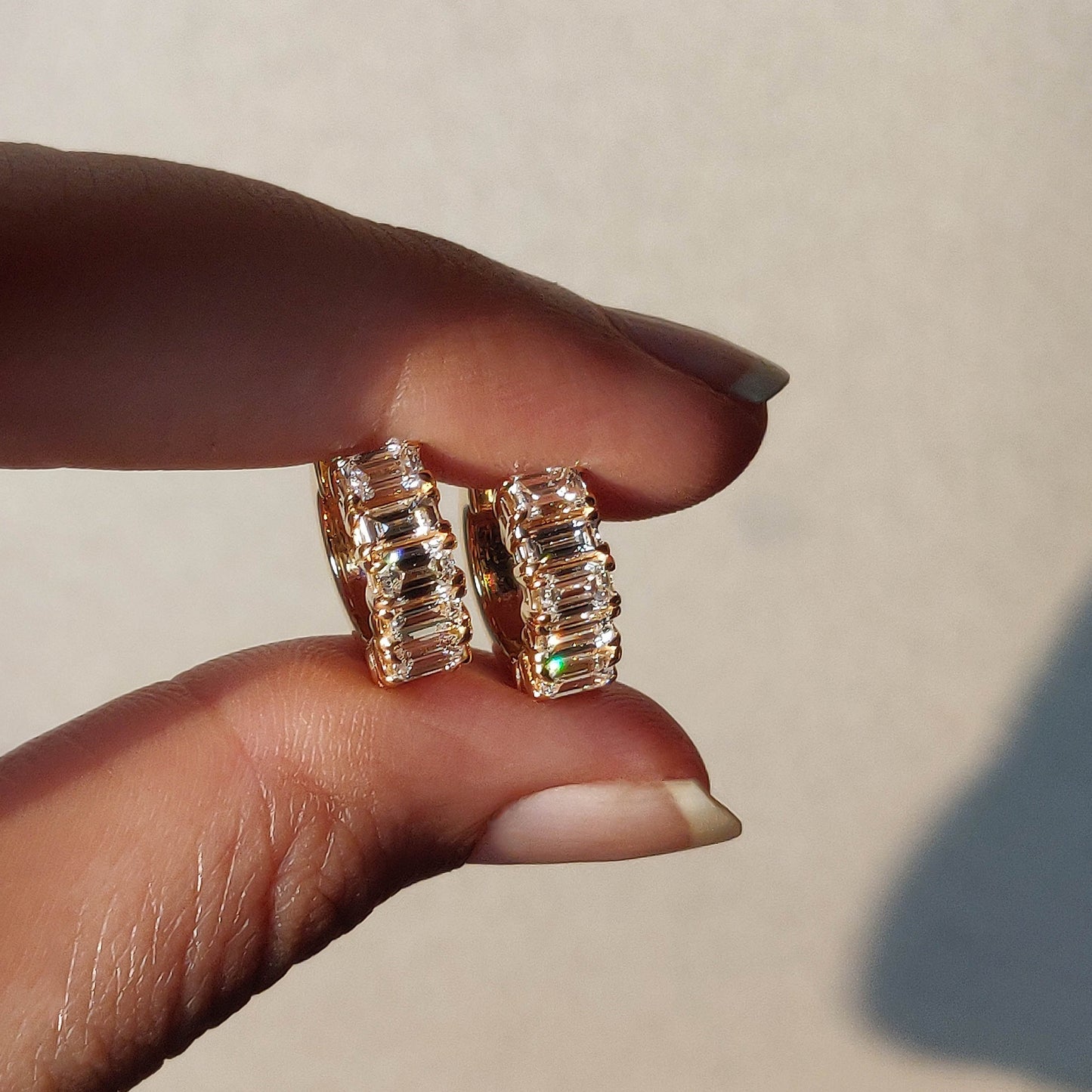 Emerald Baguette Cut Diamond Huggie Hoops