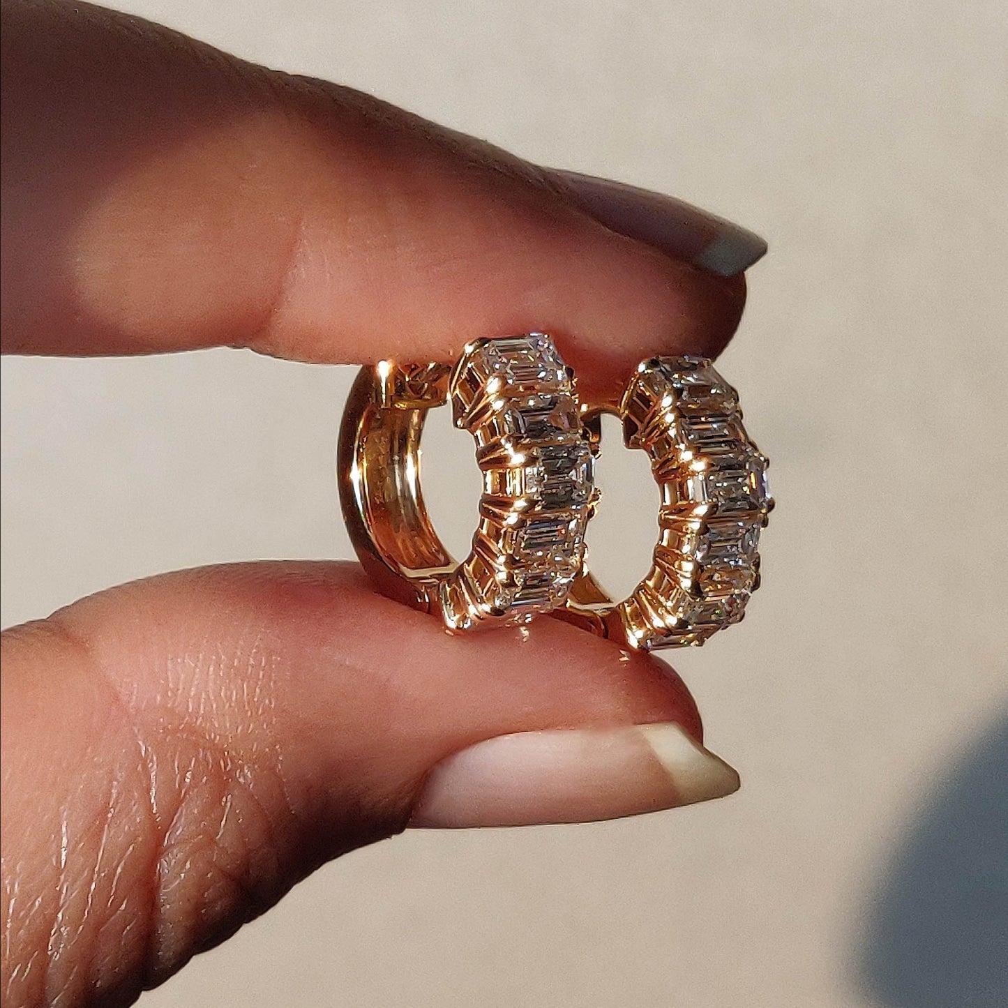 Emerald Baguette Cut Diamond Huggie Hoops