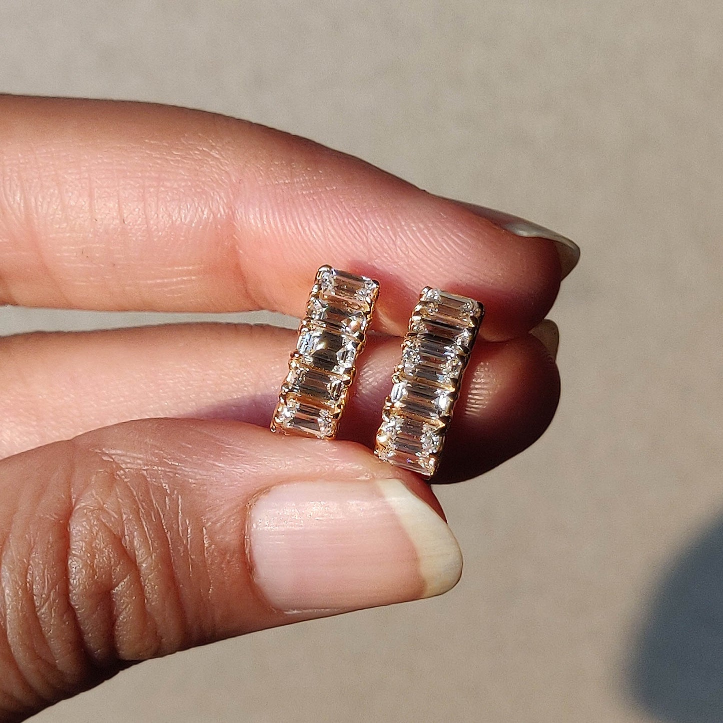 Emerald Baguette Cut Diamond Huggie Hoops
