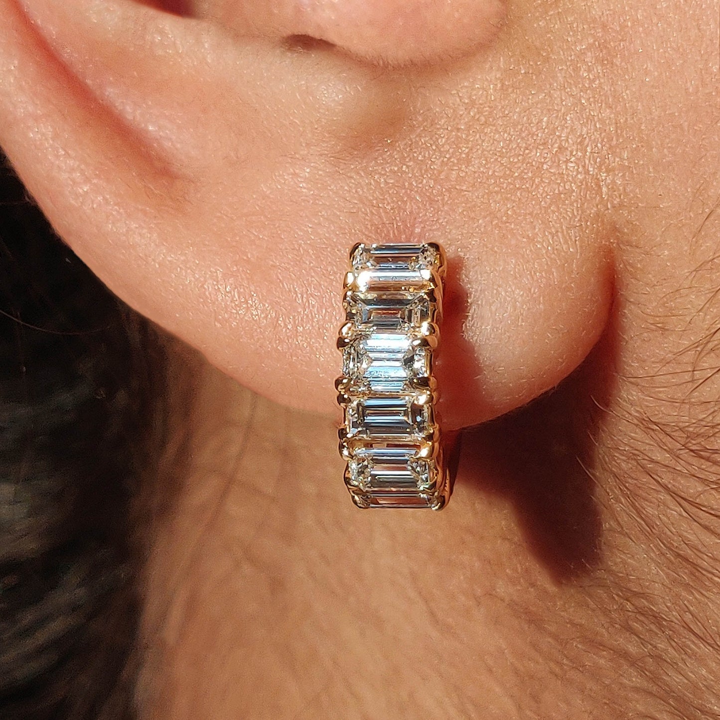 Emerald Baguette Cut Diamond Huggie Hoops