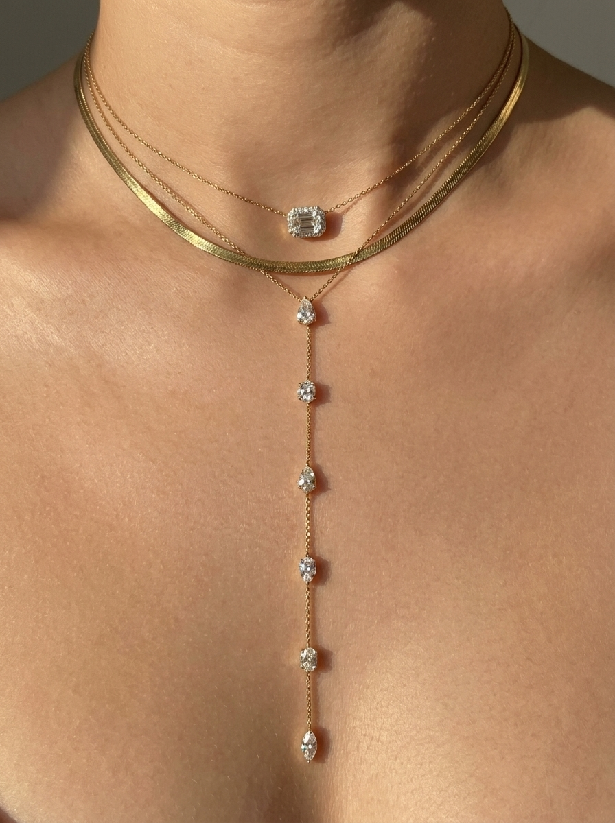 Six stone diamond lariat necklace