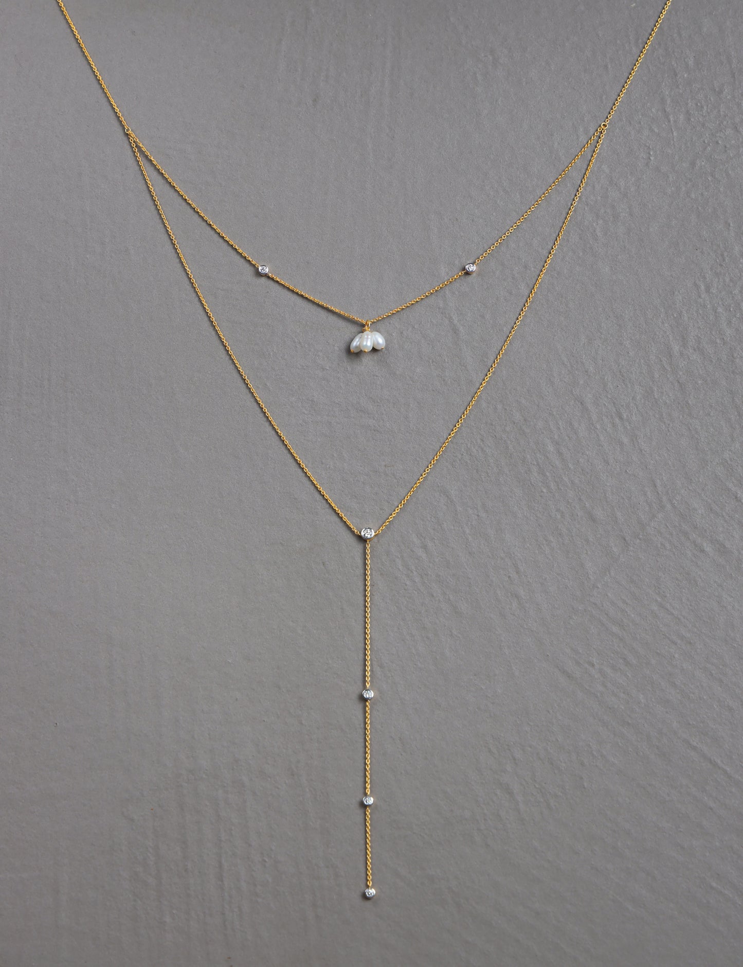 Petite Pearl and Diamond Lariat Necklace
