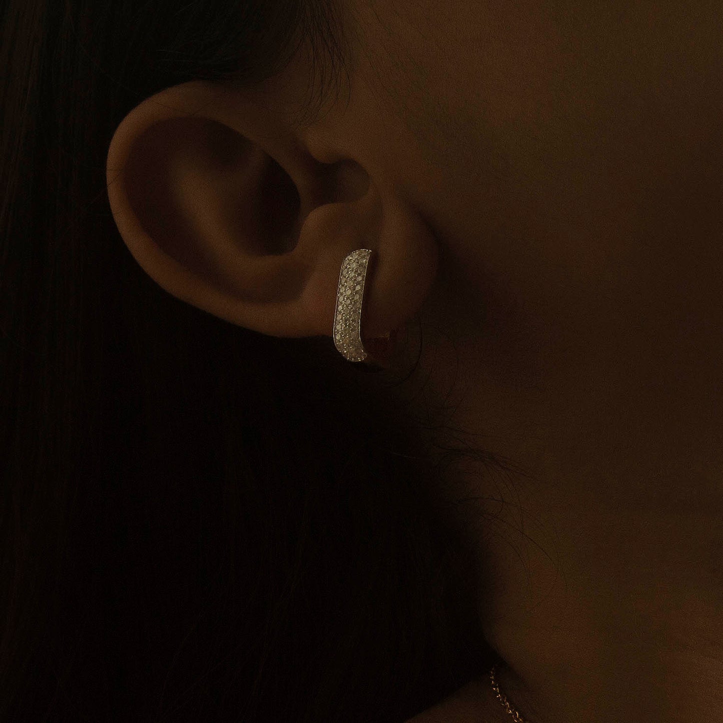 Paperclip Diamond Huggie Hoops