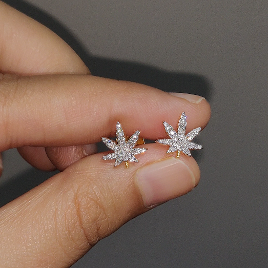 Marijuana Leaf Diamond Earrings