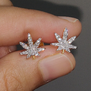 Marijuana Leaf Diamond Earrings