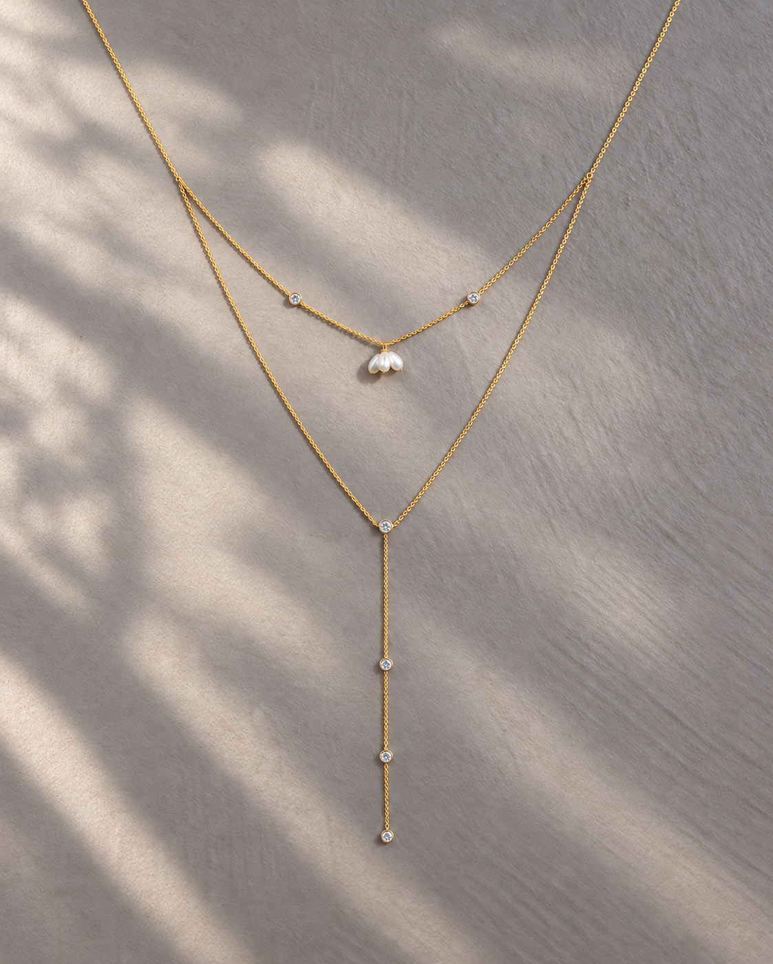 Petite Pearl and Diamond Lariat Necklace