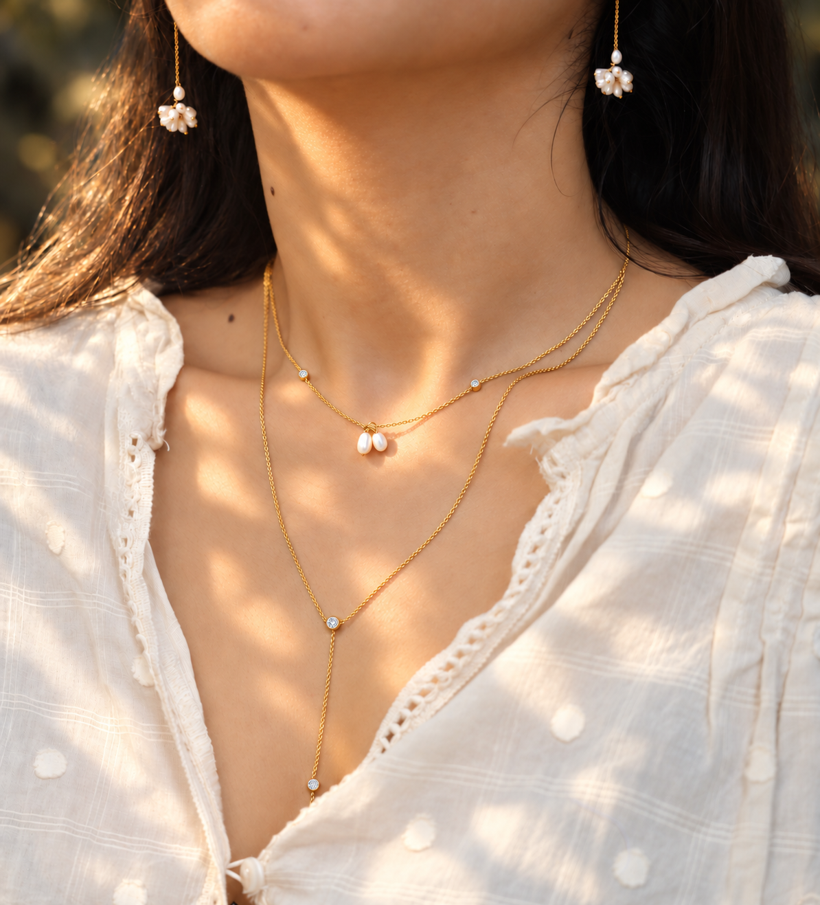 Petite Pearl and Diamond Lariat Necklace