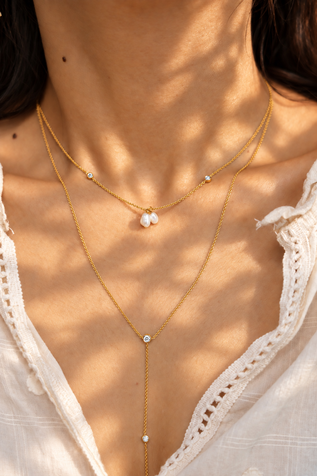 Petite Pearl and Diamond Lariat Necklace