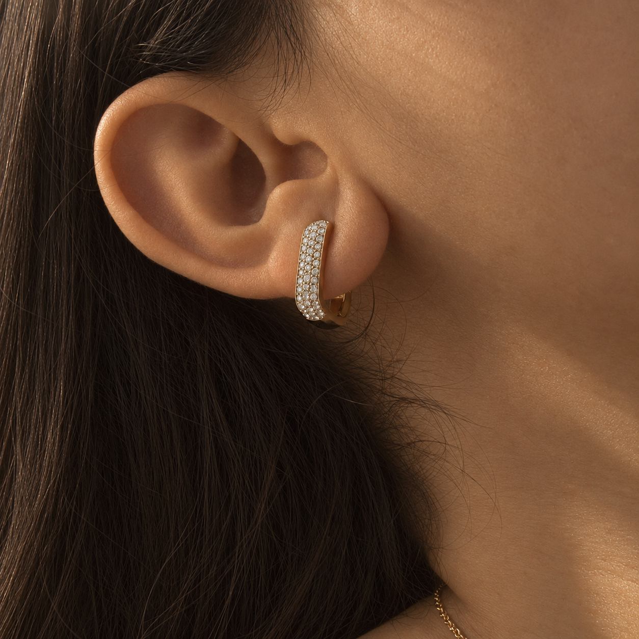 Paperclip Diamond Huggie Hoops