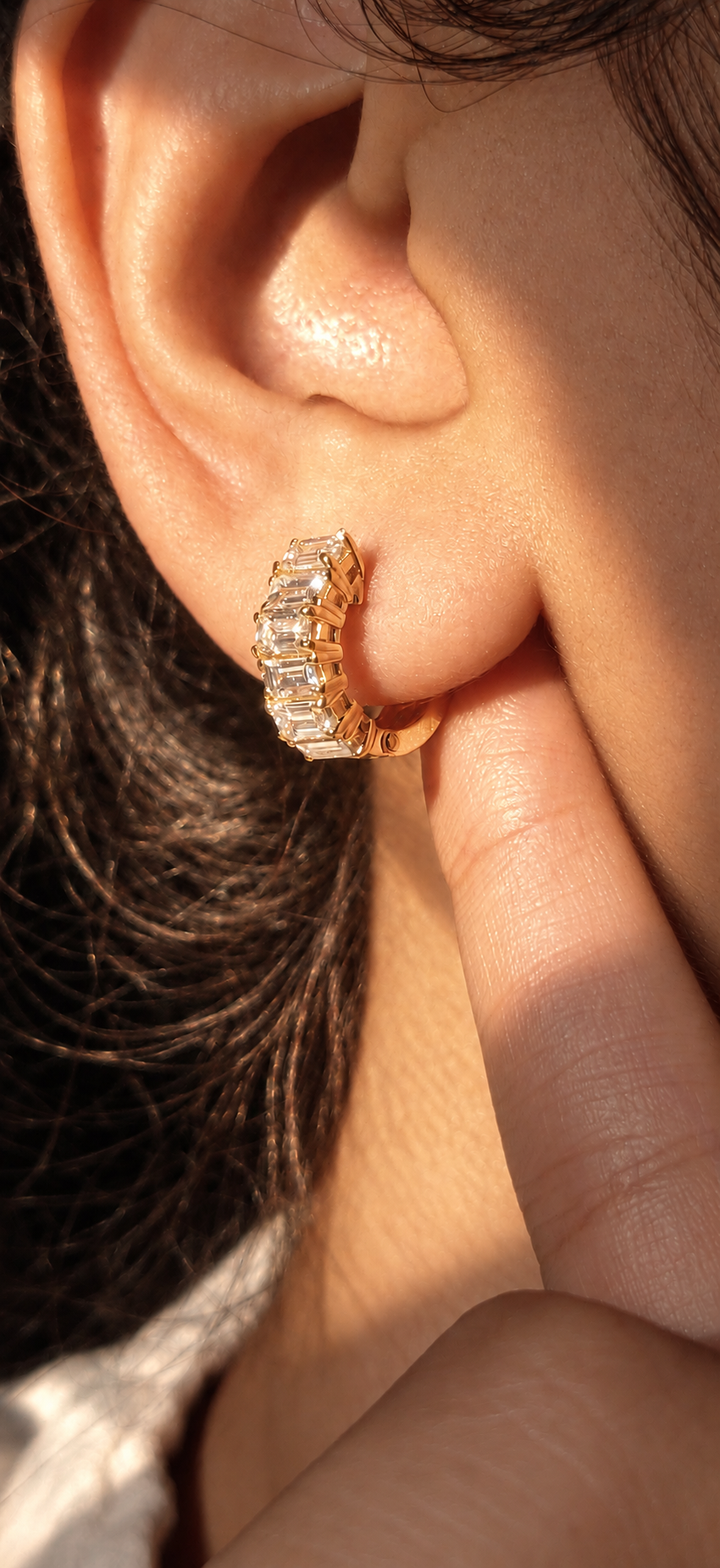Emerald Baguette Cut Diamond Huggie Hoops