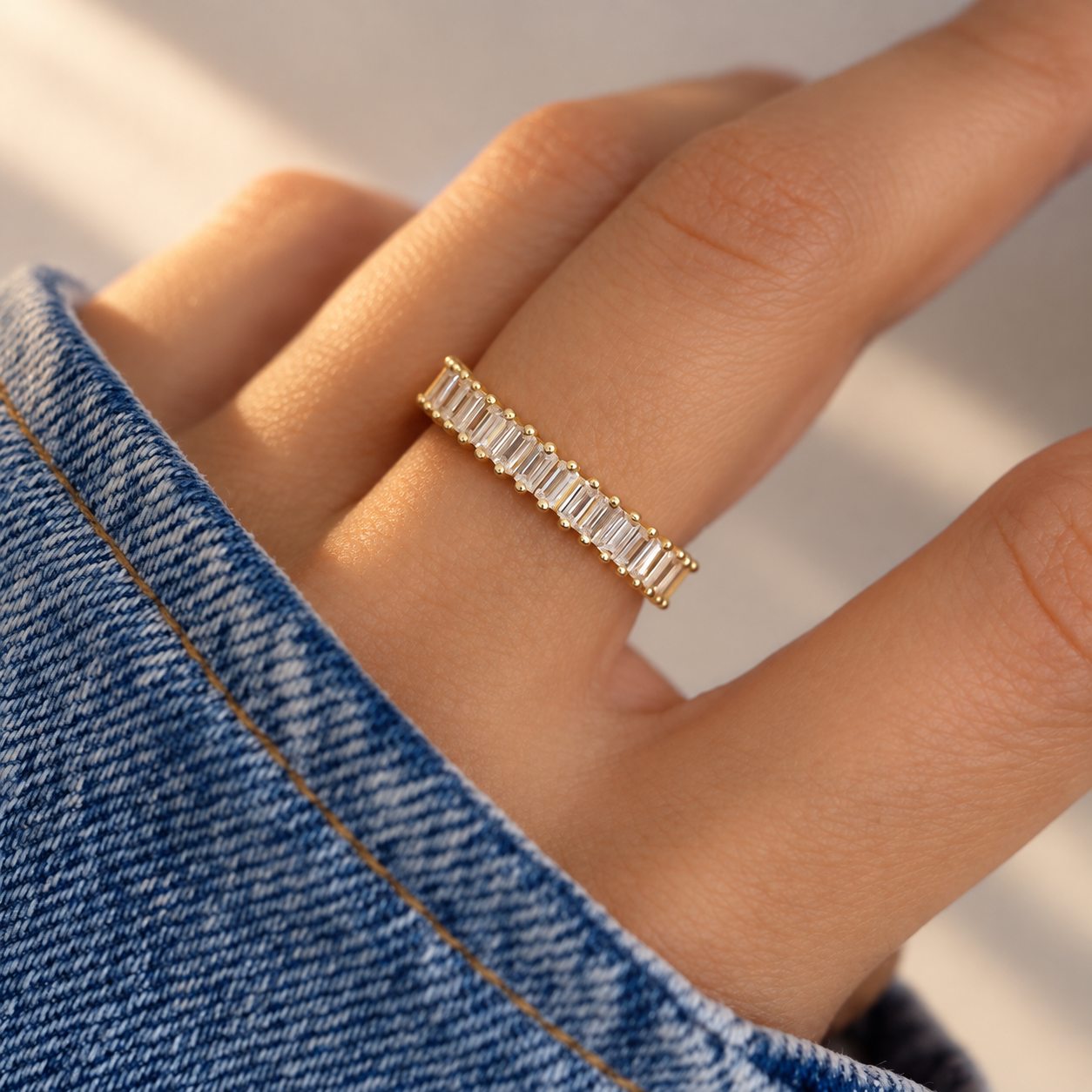 Baguette Half Eternity Band