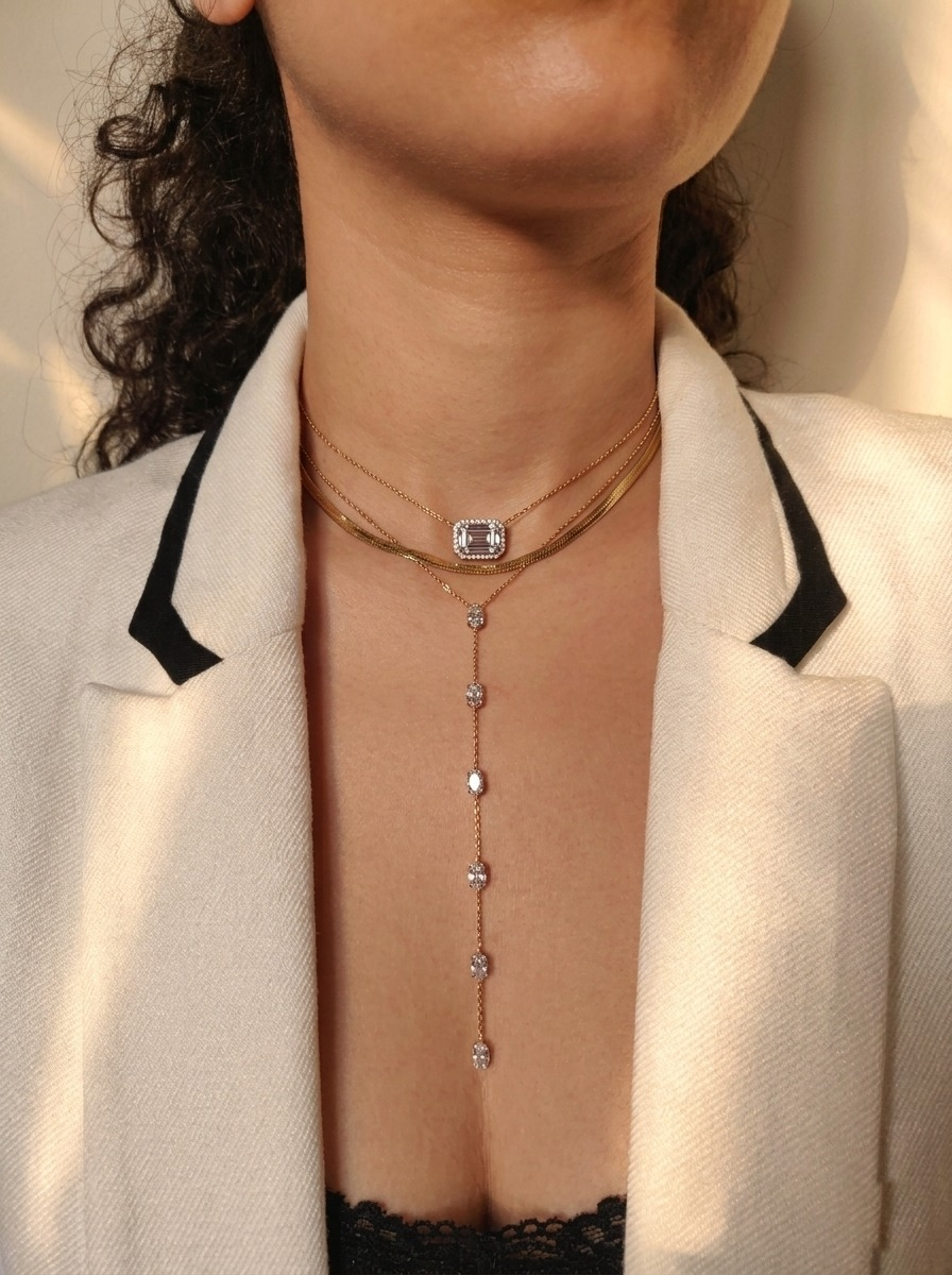 Six stone diamond lariat necklace