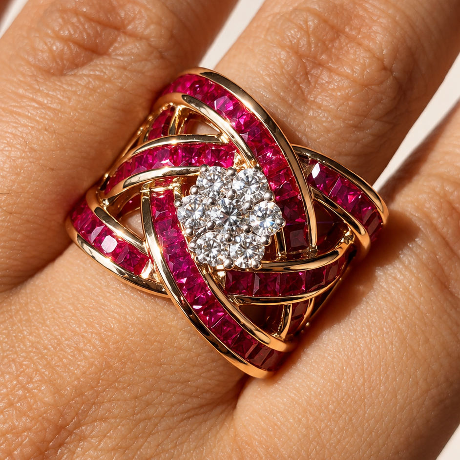 Chubby Ruby Cross-Over Ring