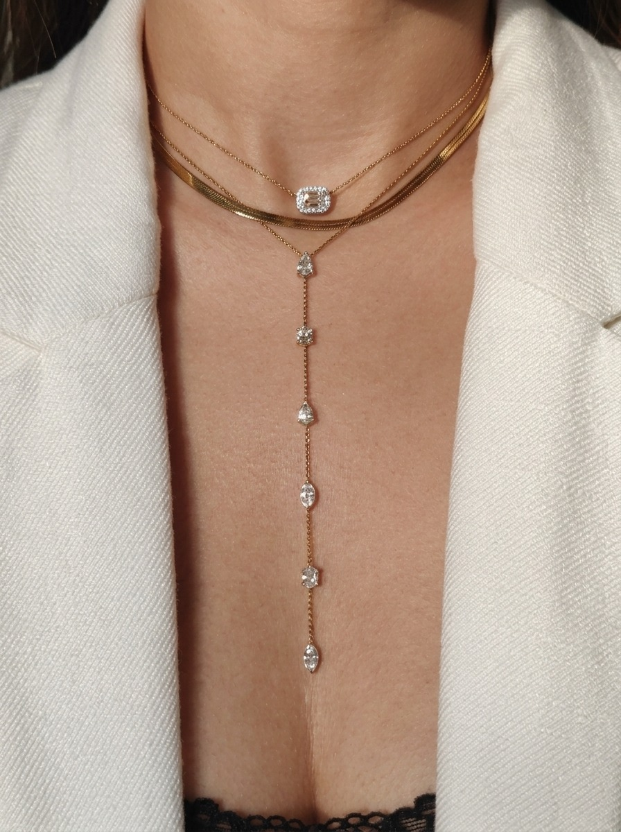 Six stone diamond lariat necklace
