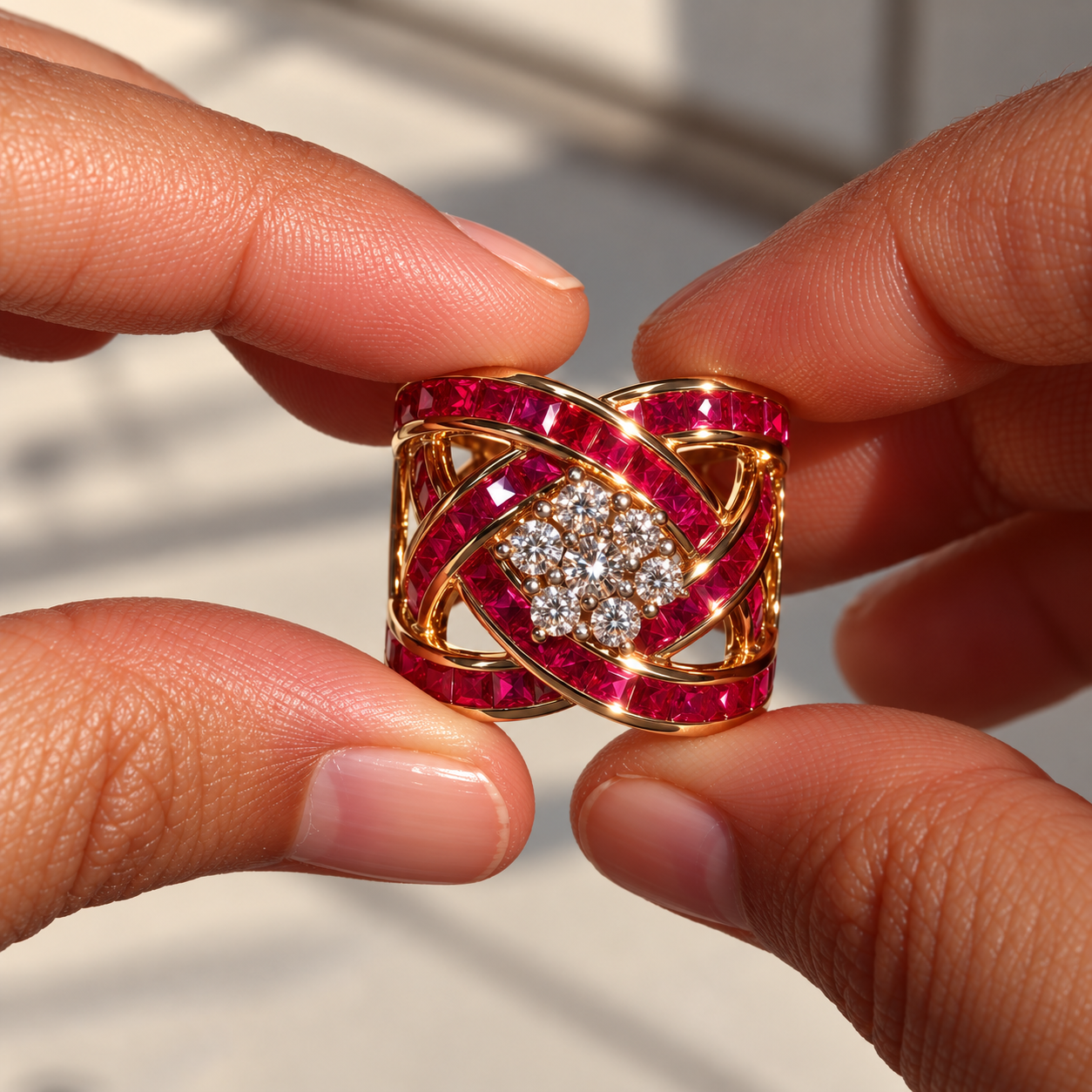 Chubby Ruby Cross-Over Ring