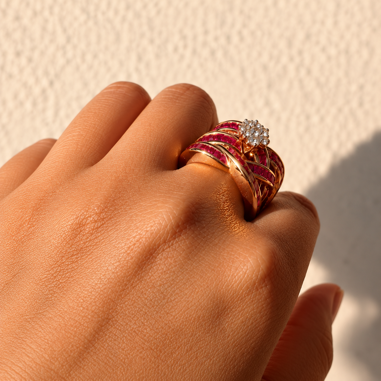 Chubby Ruby Cross-Over Ring