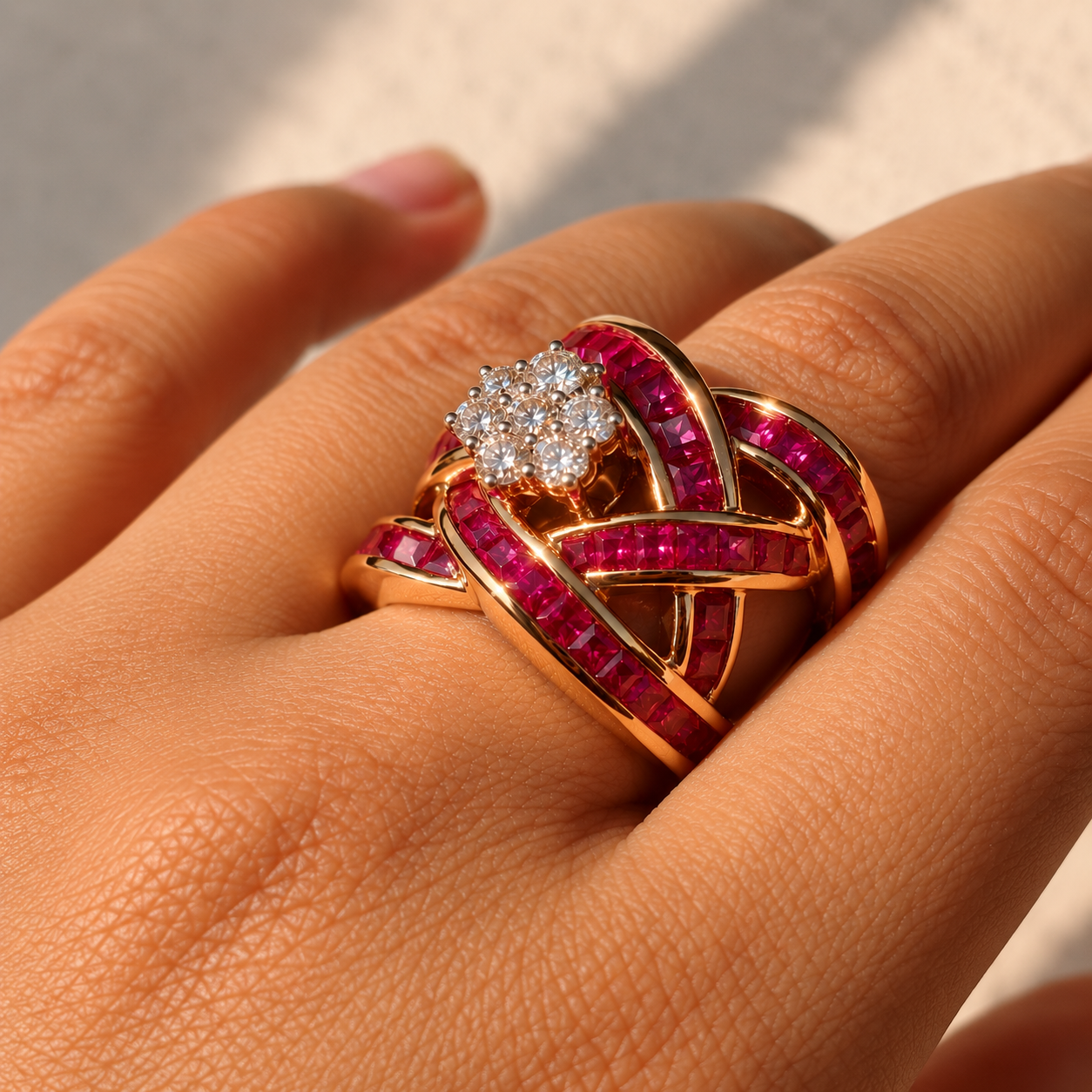 Chubby Ruby Cross-Over Ring