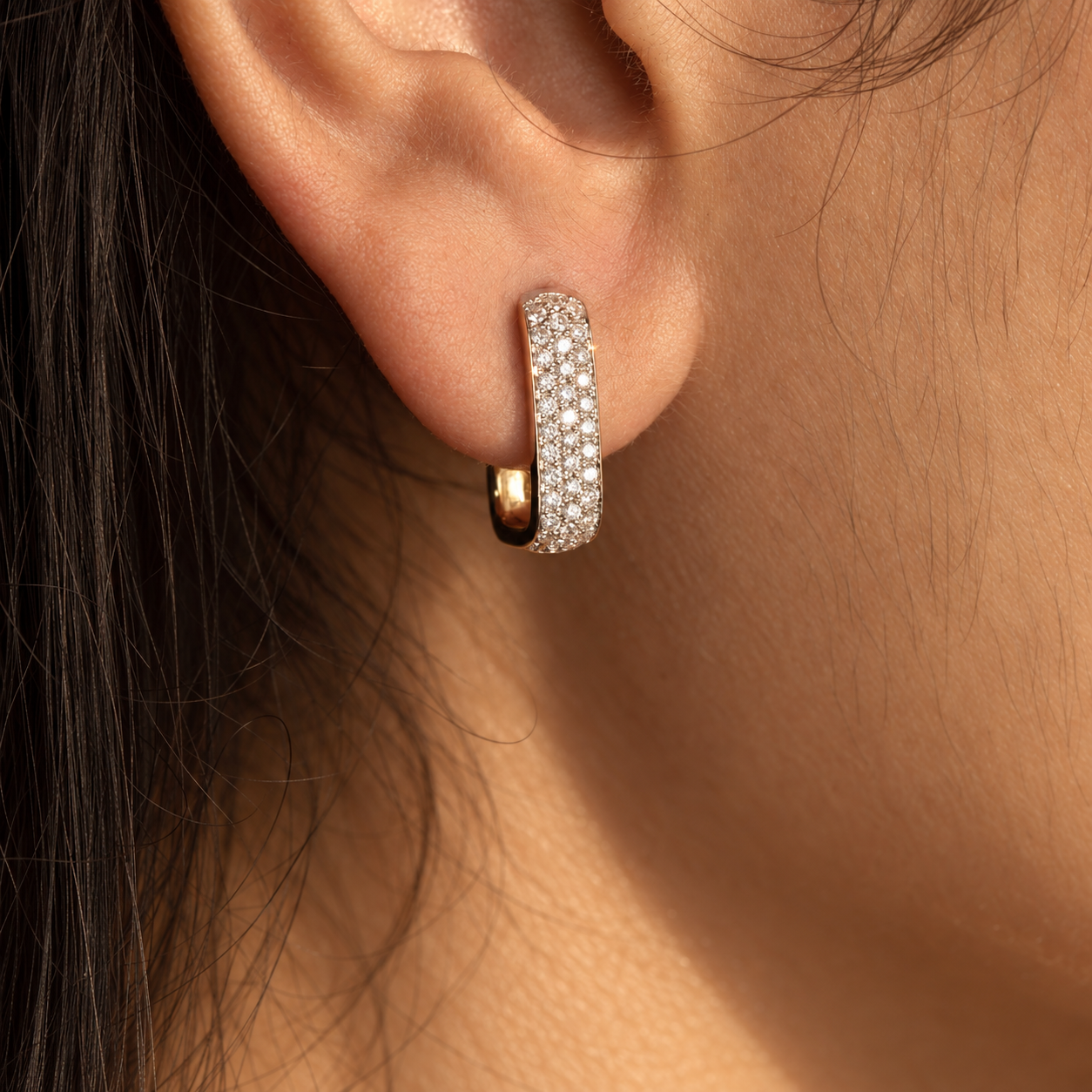 Paperclip Diamond Huggie Hoops