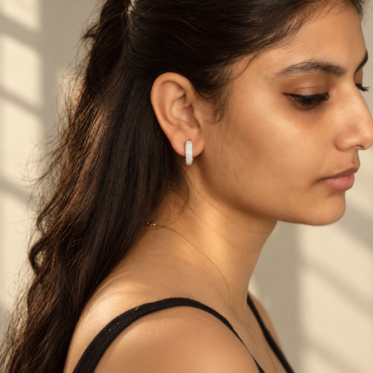 Paperclip Diamond Huggie Hoops