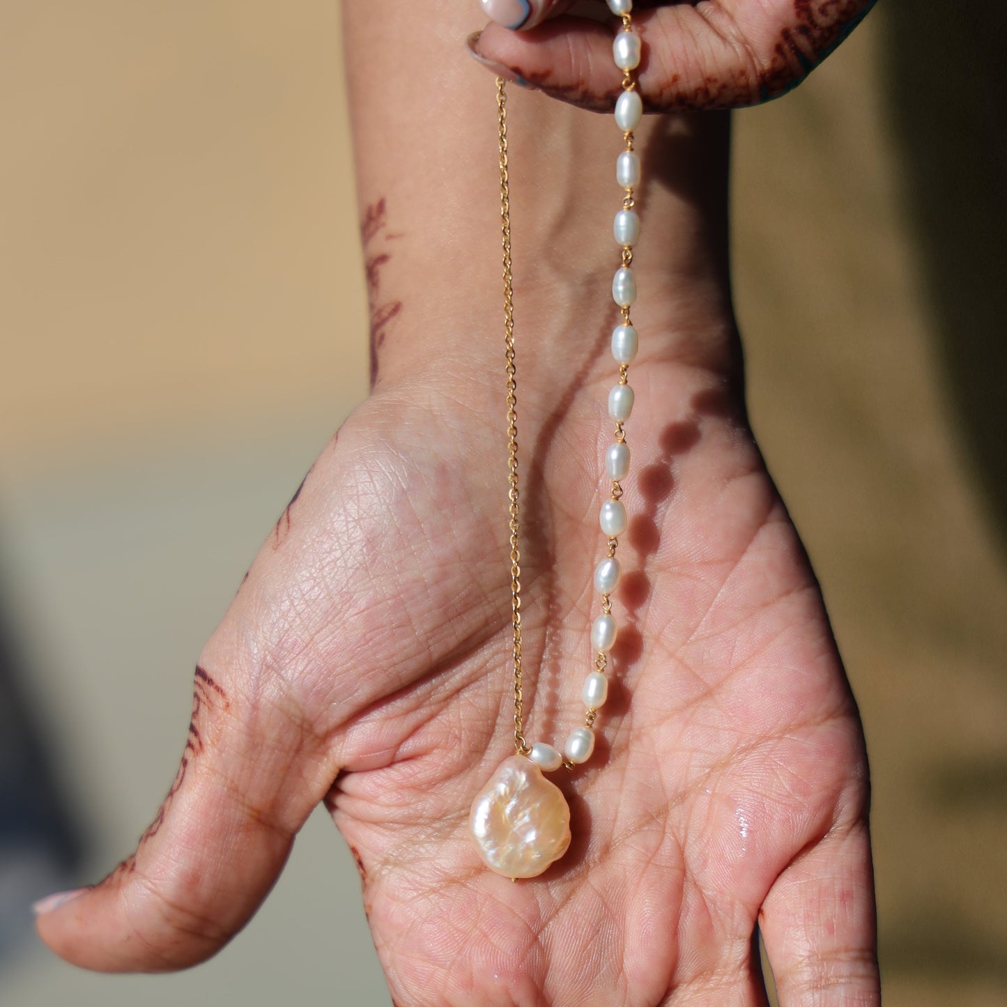 Asymmetrical Chain and Baroque Pearl Necklace