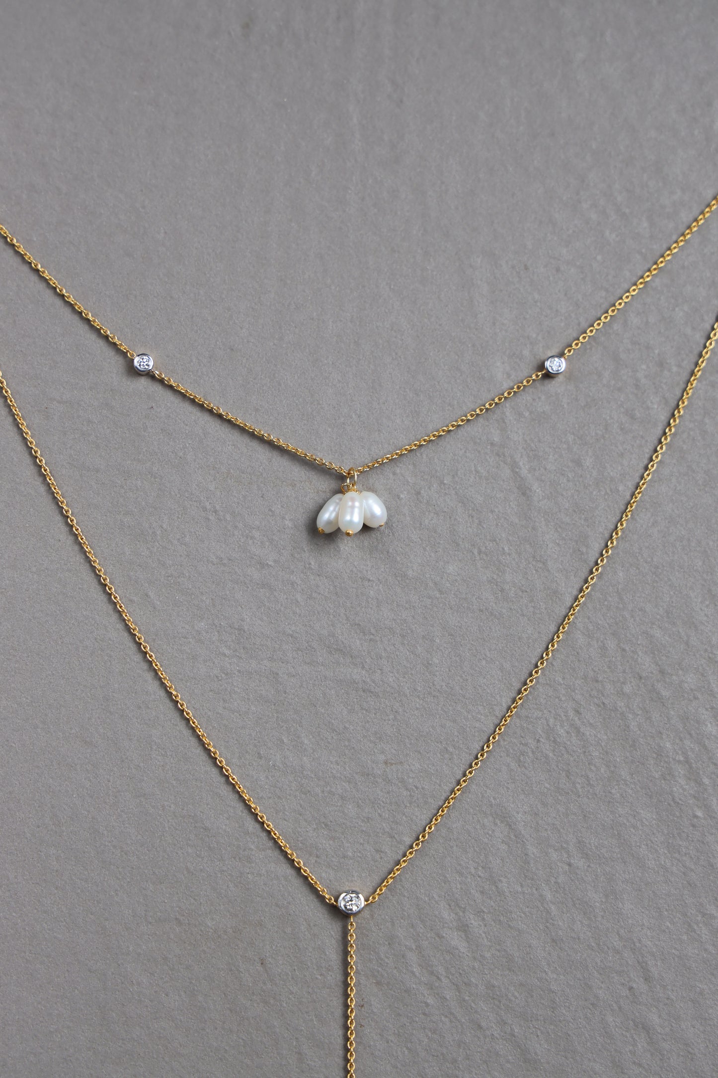 Petite Pearl and Diamond Lariat Necklace