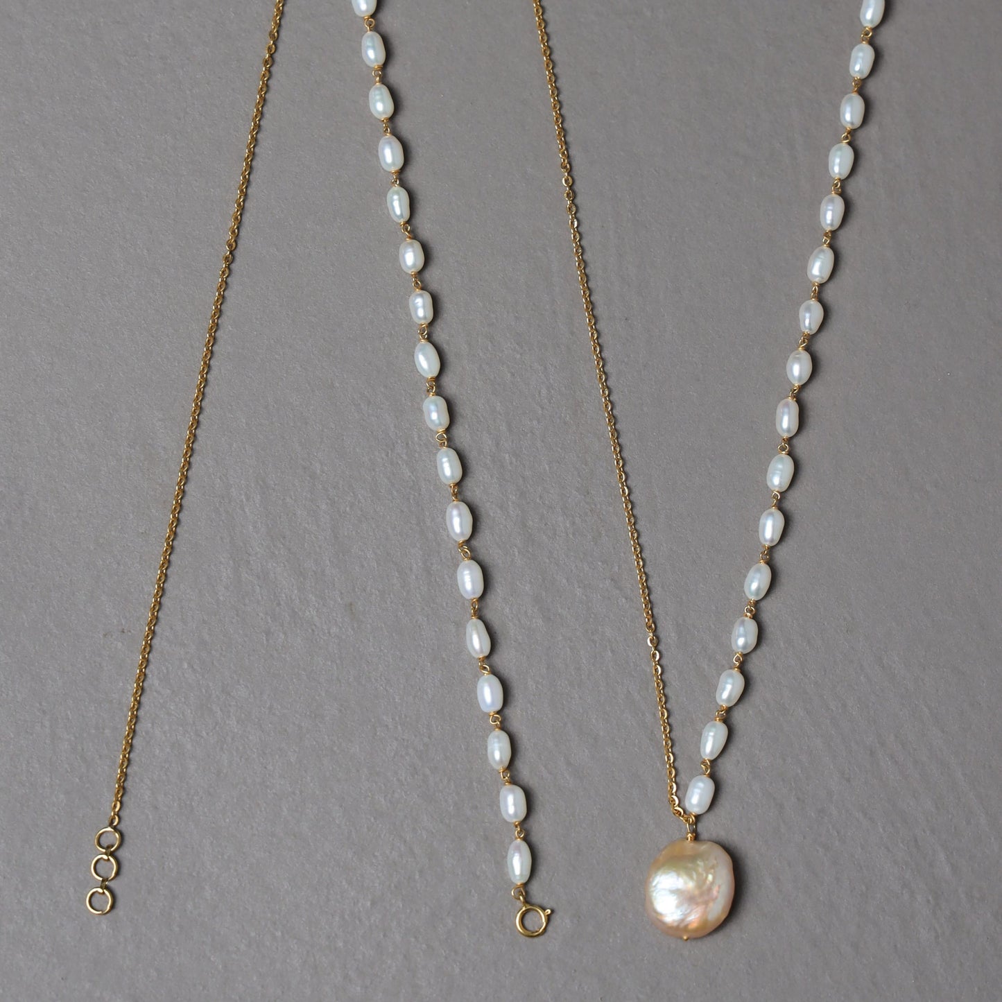 Asymmetrical Chain and Baroque Pearl Necklace