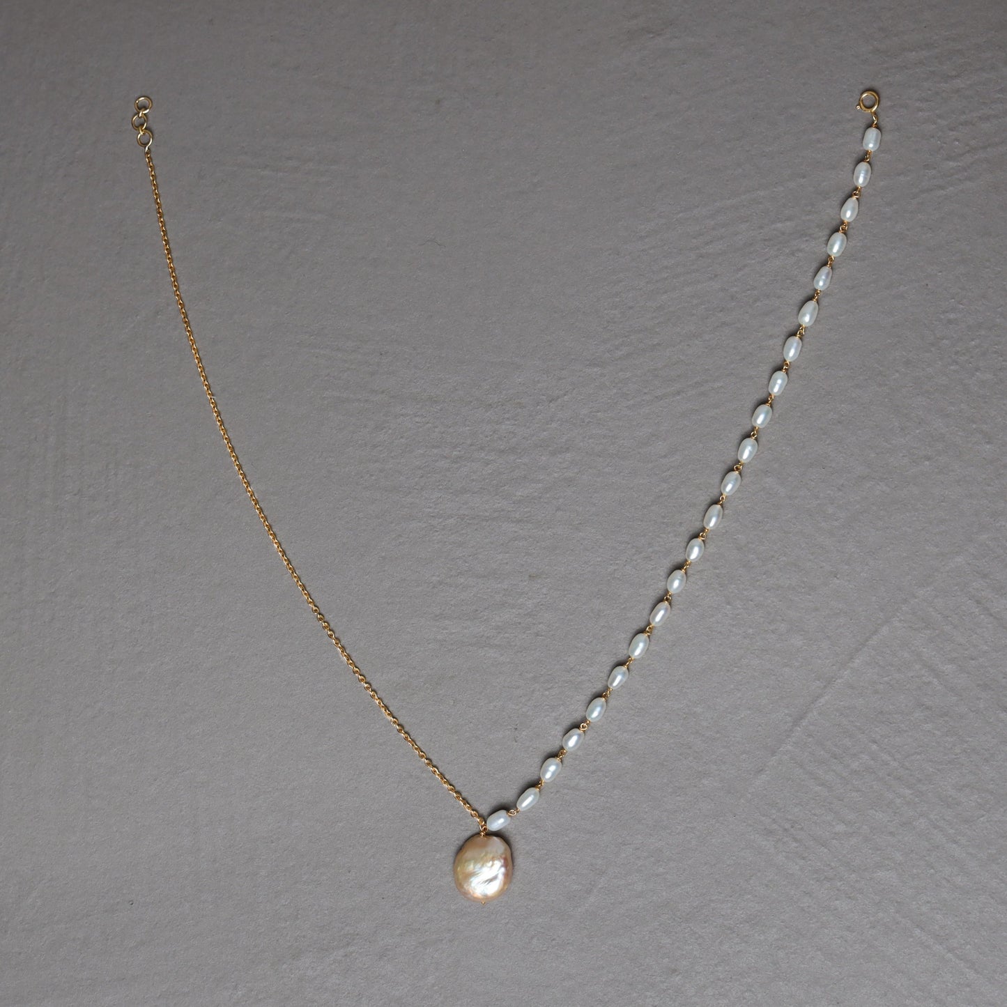 Asymmetrical Chain and Baroque Pearl Necklace