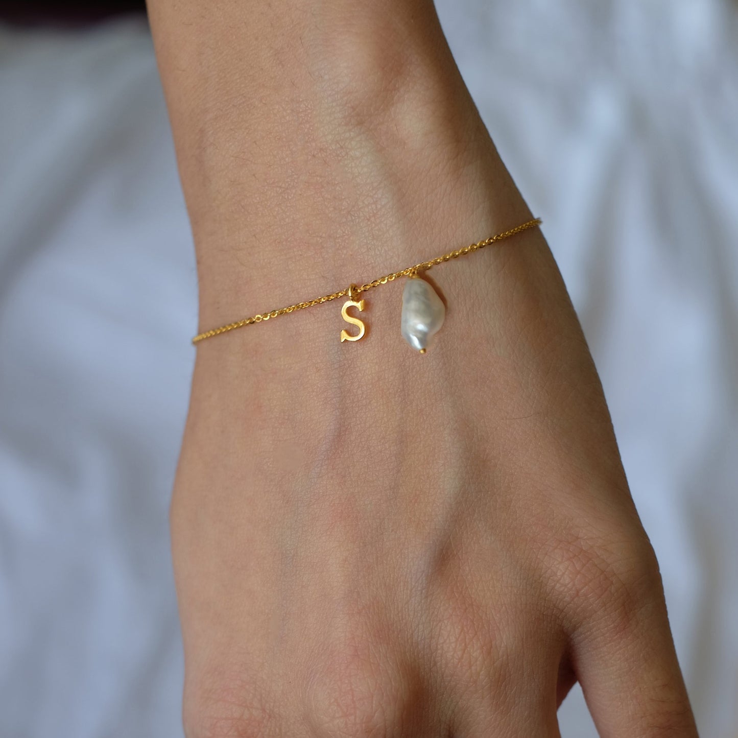 Baroque Pearl with Initial Bracelet