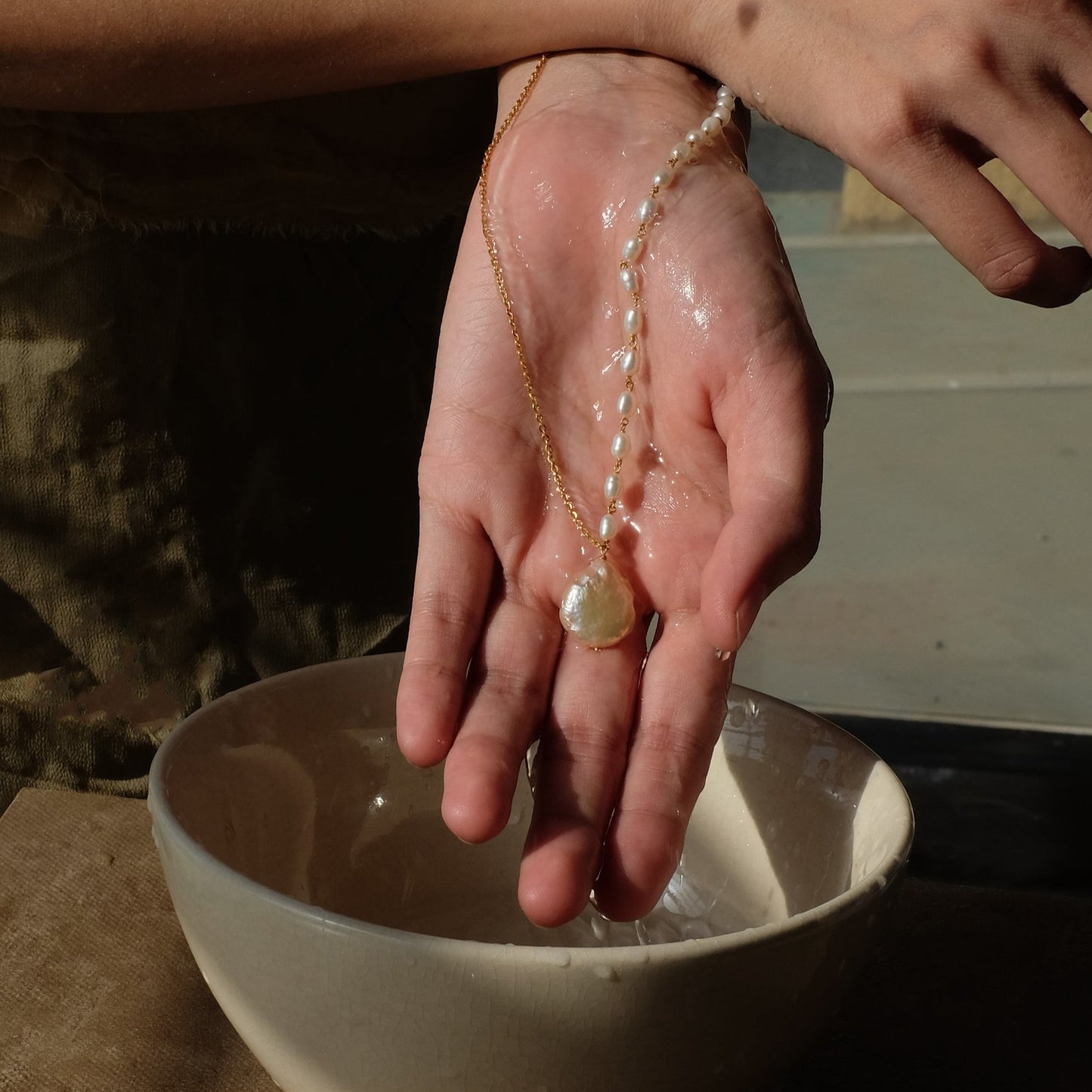 Asymmetrical Chain and Baroque Pearl Necklace