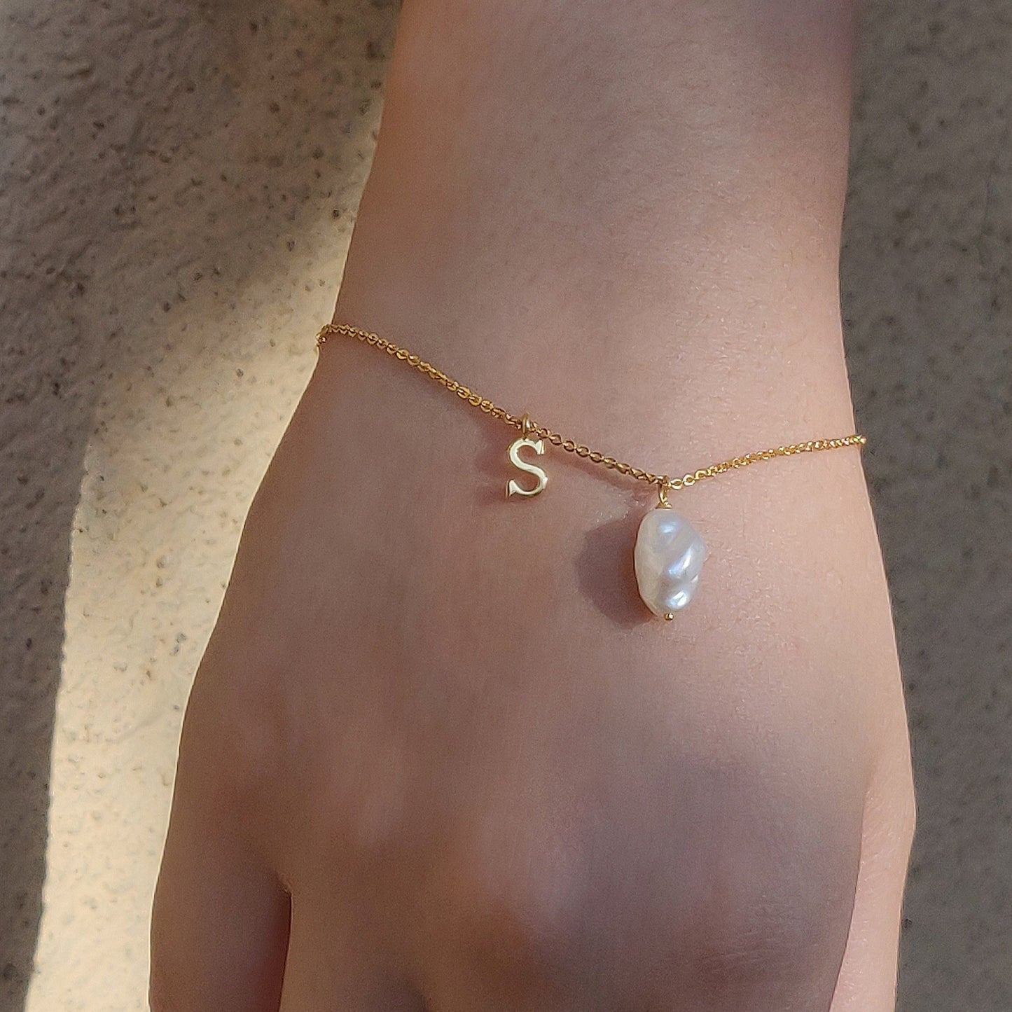 Baroque Pearl with Initial Bracelet