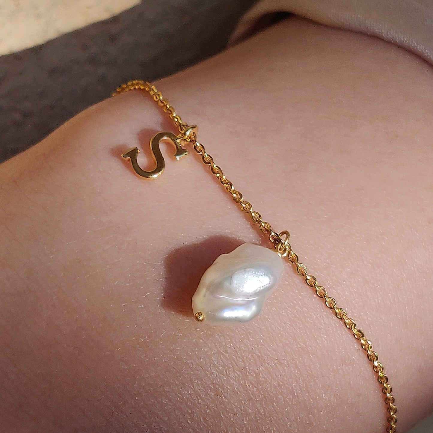 Baroque Pearl with Initial Bracelet