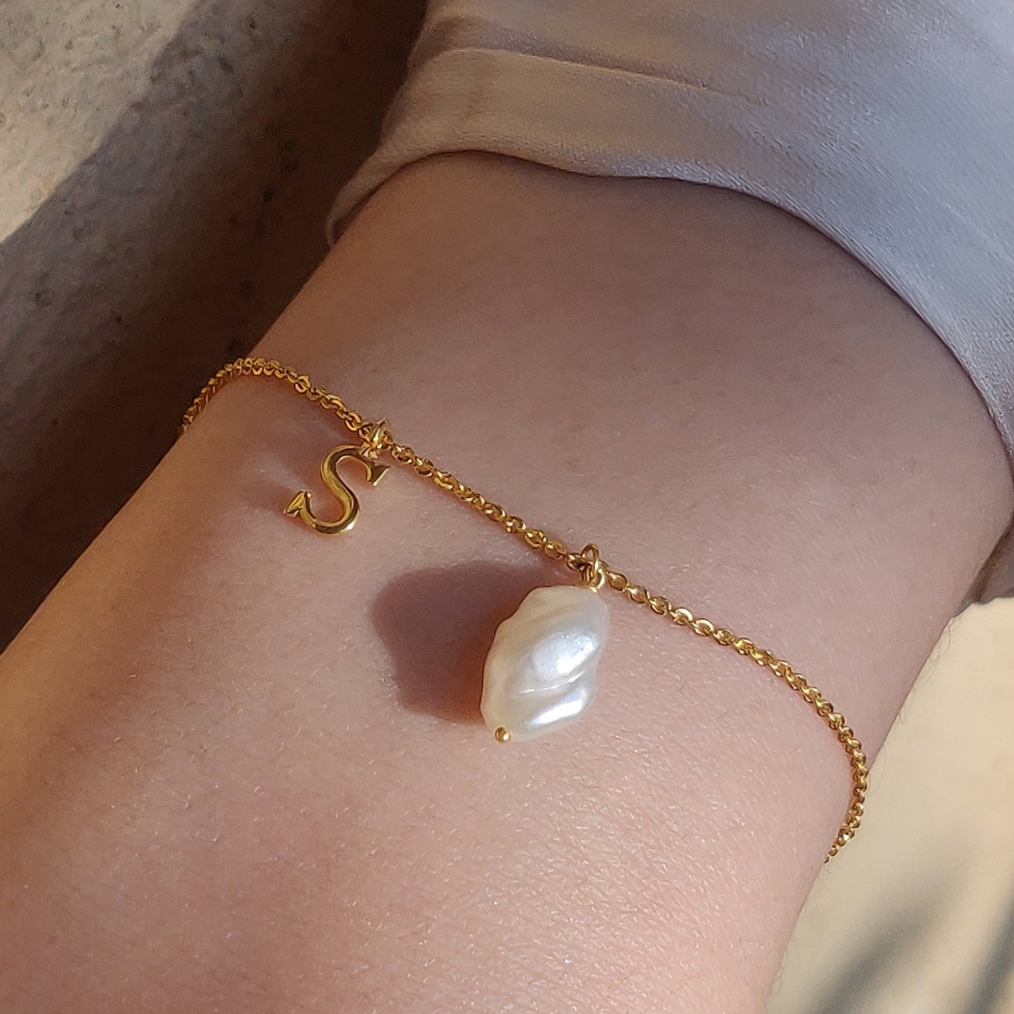 Baroque Pearl with Initial Bracelet