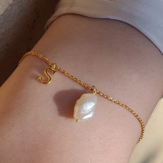 Baroque Pearl with Initial Bracelet